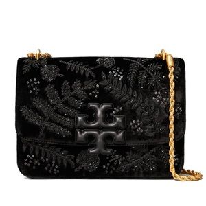 Beautiful And Rare Tory Burch Embellished Velvet Black Convertible goldChain bag